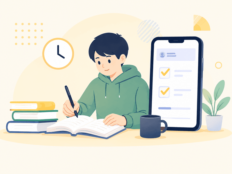 仕事の合間に短時間で学習を進める社会人